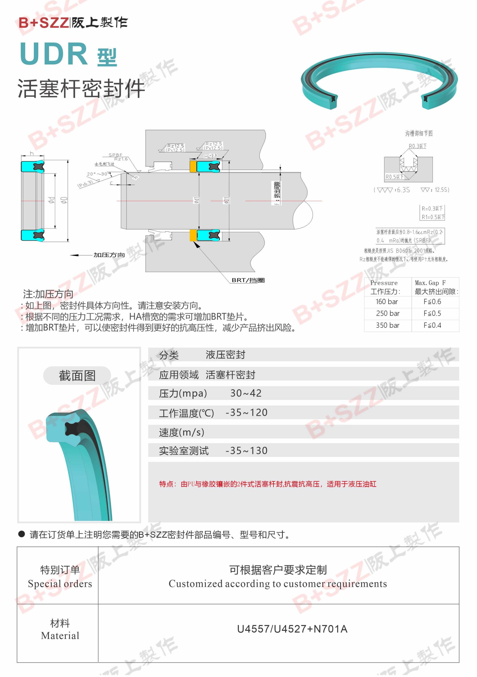 UDR hydraulic sapphire blue oil seal oil cylinder U-ring插图