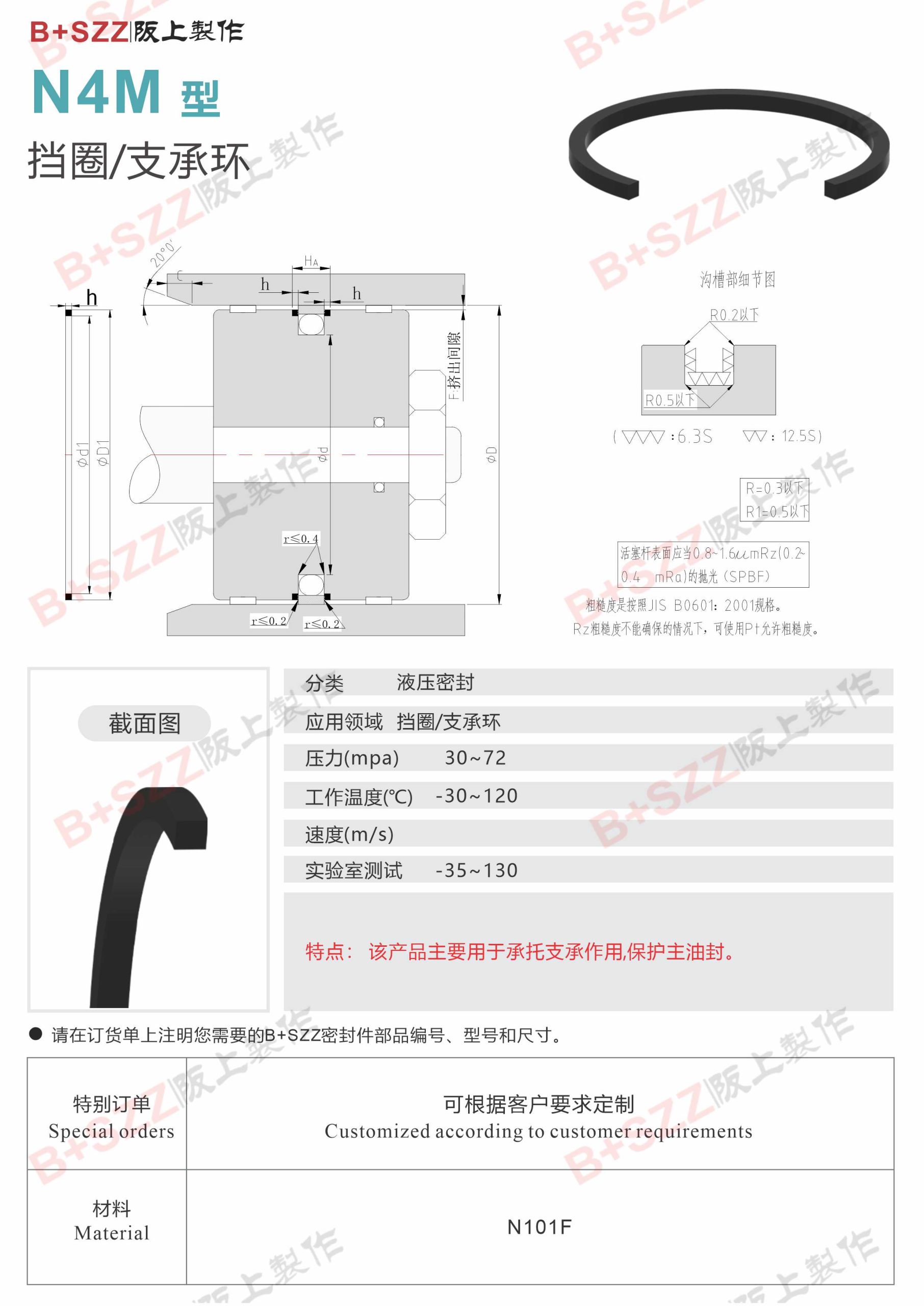 N4W flat cushion piston rod seal插图