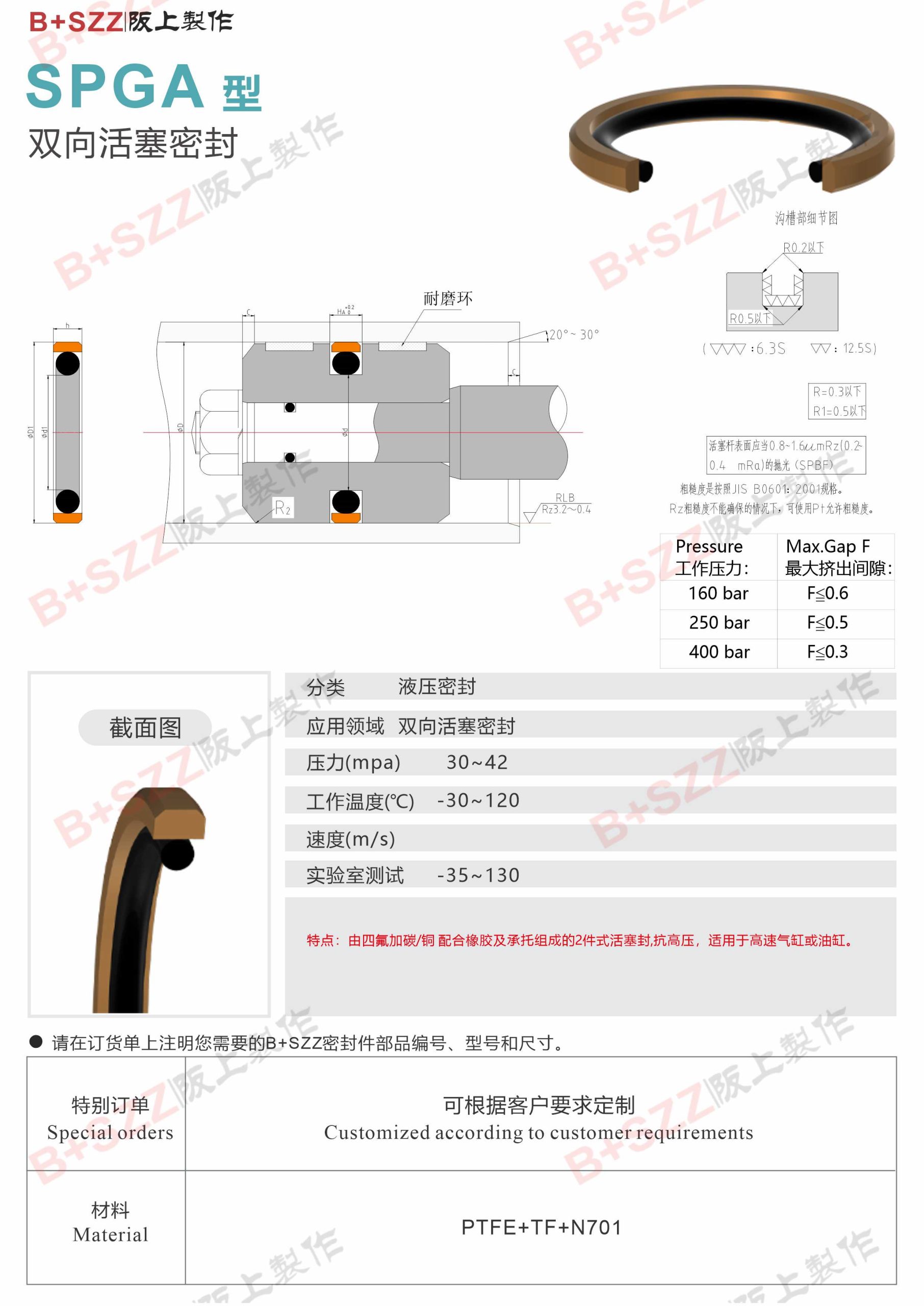 Hydraulic cylinder reciprocating seal SPGA plaid ring插图